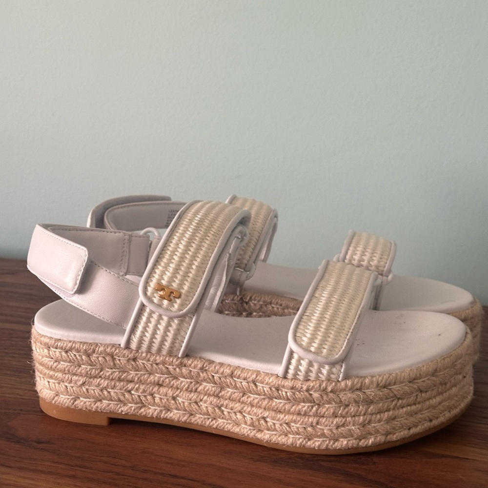 Tory Burch White Cream Espadrille Platform Sandals